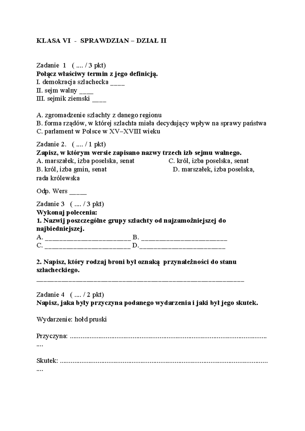 Sprawdzian Historia Klasa 6 Dział Ii Wojna światowa www.studocu.com