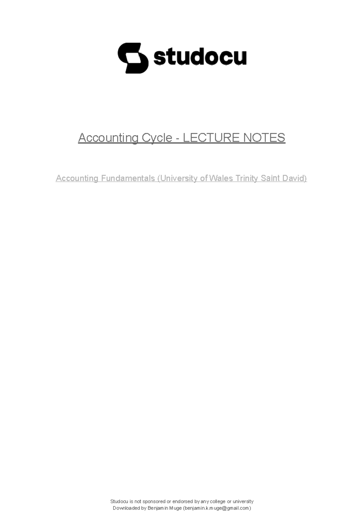 Accounting Cycle Lecture Notes - Fundamentals and Steps - Studocu