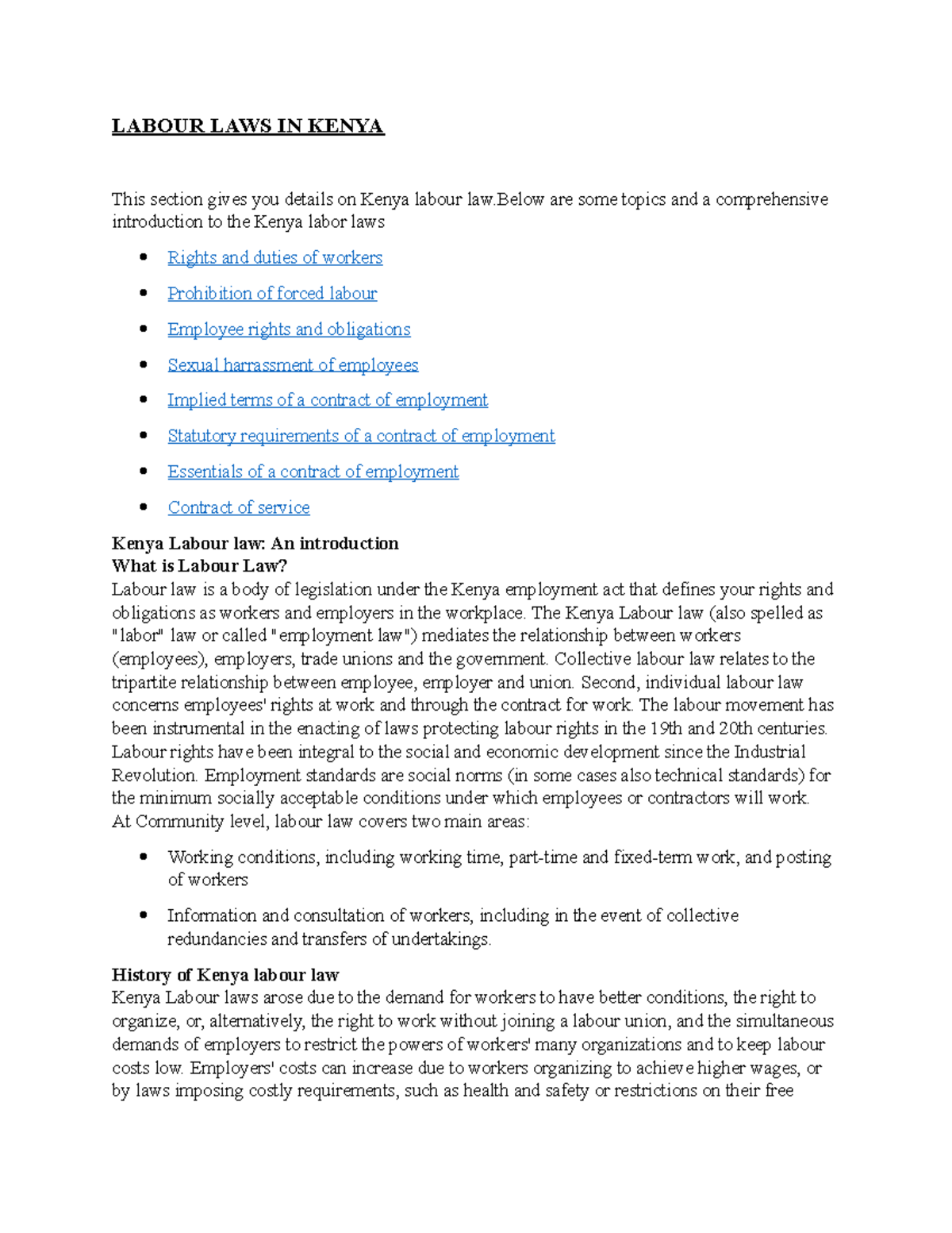 Labour Law (LL101): Comprehensive Lecture Notes on Kenya's Employment ...
