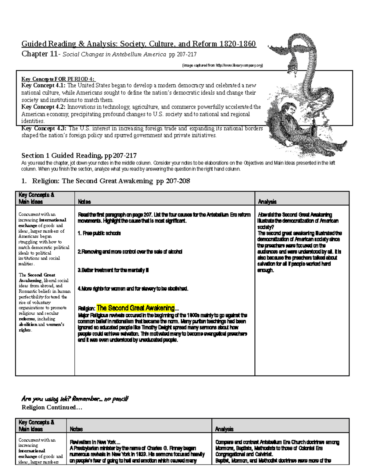 Guided Reading & Analysis: US Society, Culture & Reform (1820-1848 ...