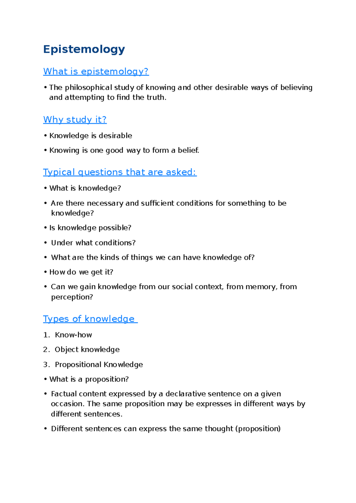 PHL 101 - Epistemology Summary Notes: Key Concepts and Arguments - Studocu