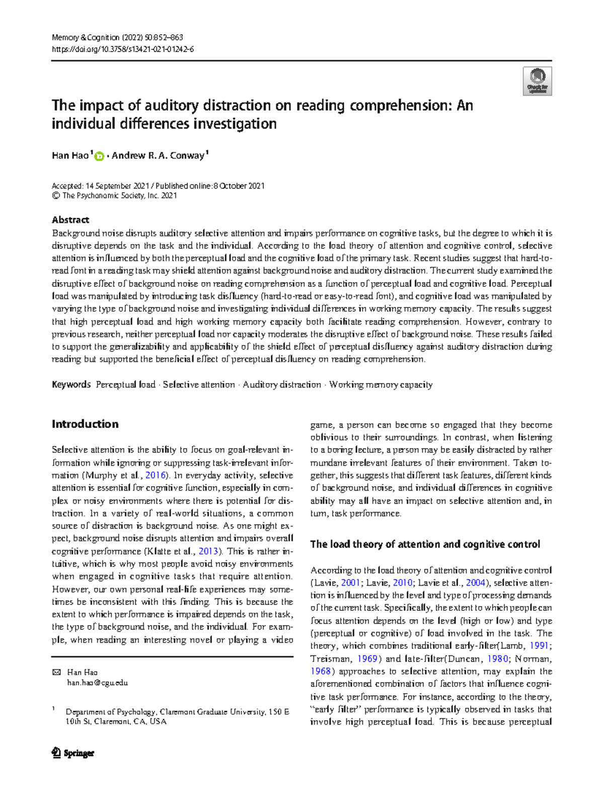 The Impact of Auditory Distraction on Reading Comprehension - Studocu