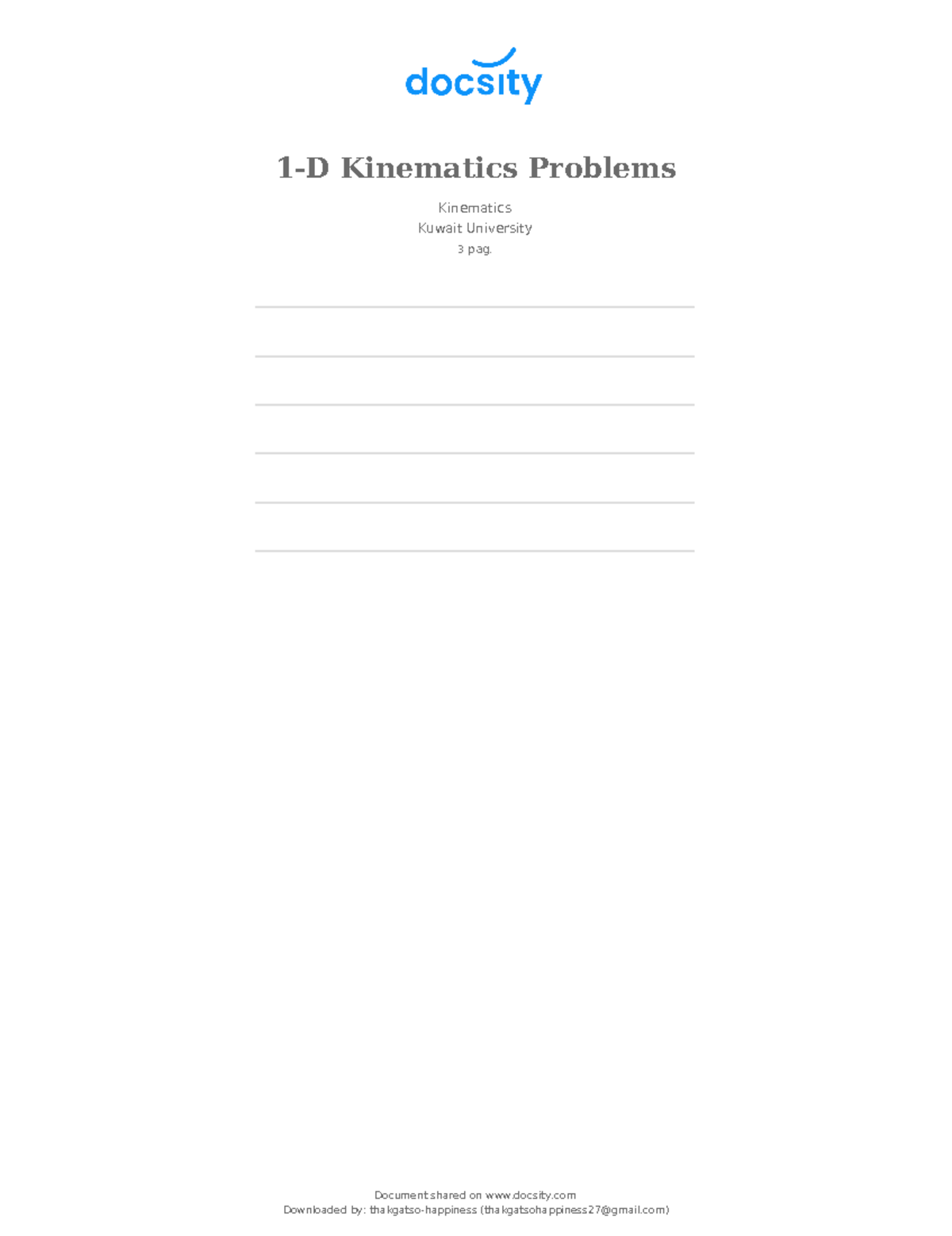 AP Physics 1: 1-D Kinematics Problems and Solutions - Studocu