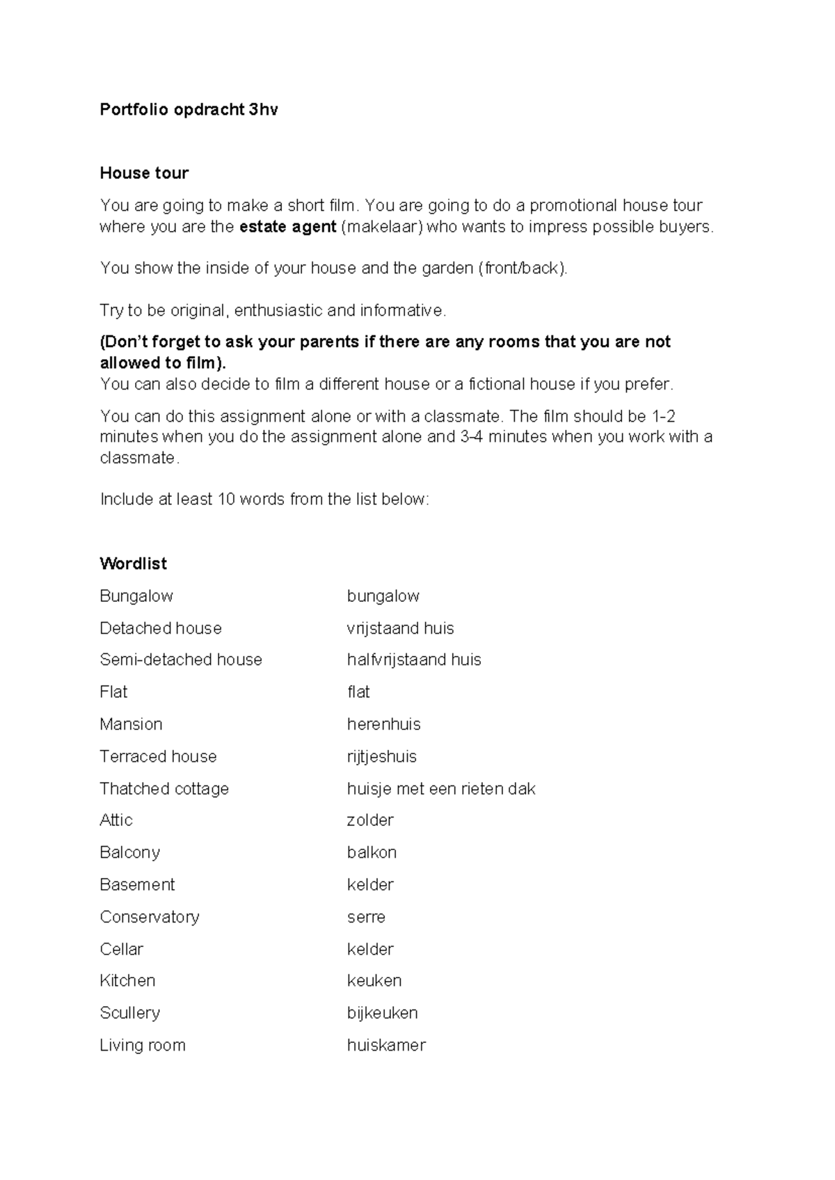 3hv House Tour Assignment: Create an Engaging Property Film - Studeersnel