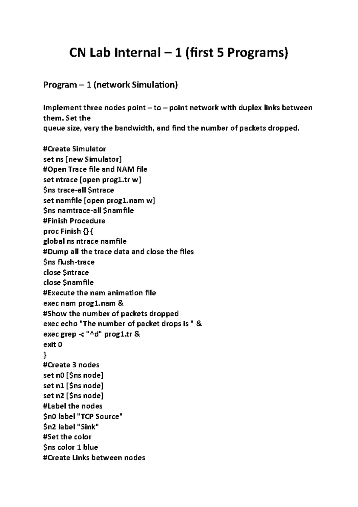 CN Lab Internal 1: Network Simulations & Java Error Detection Programs ...