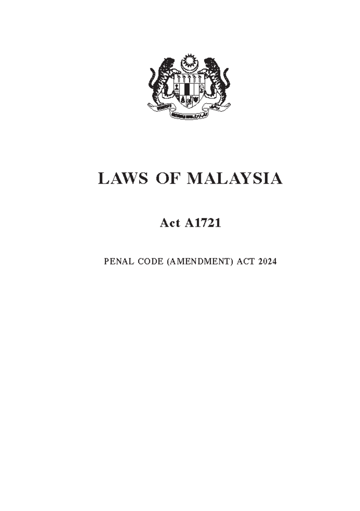 Act A1721 - Penal Code (Amendment) 2024 Detailed Overview - Studocu