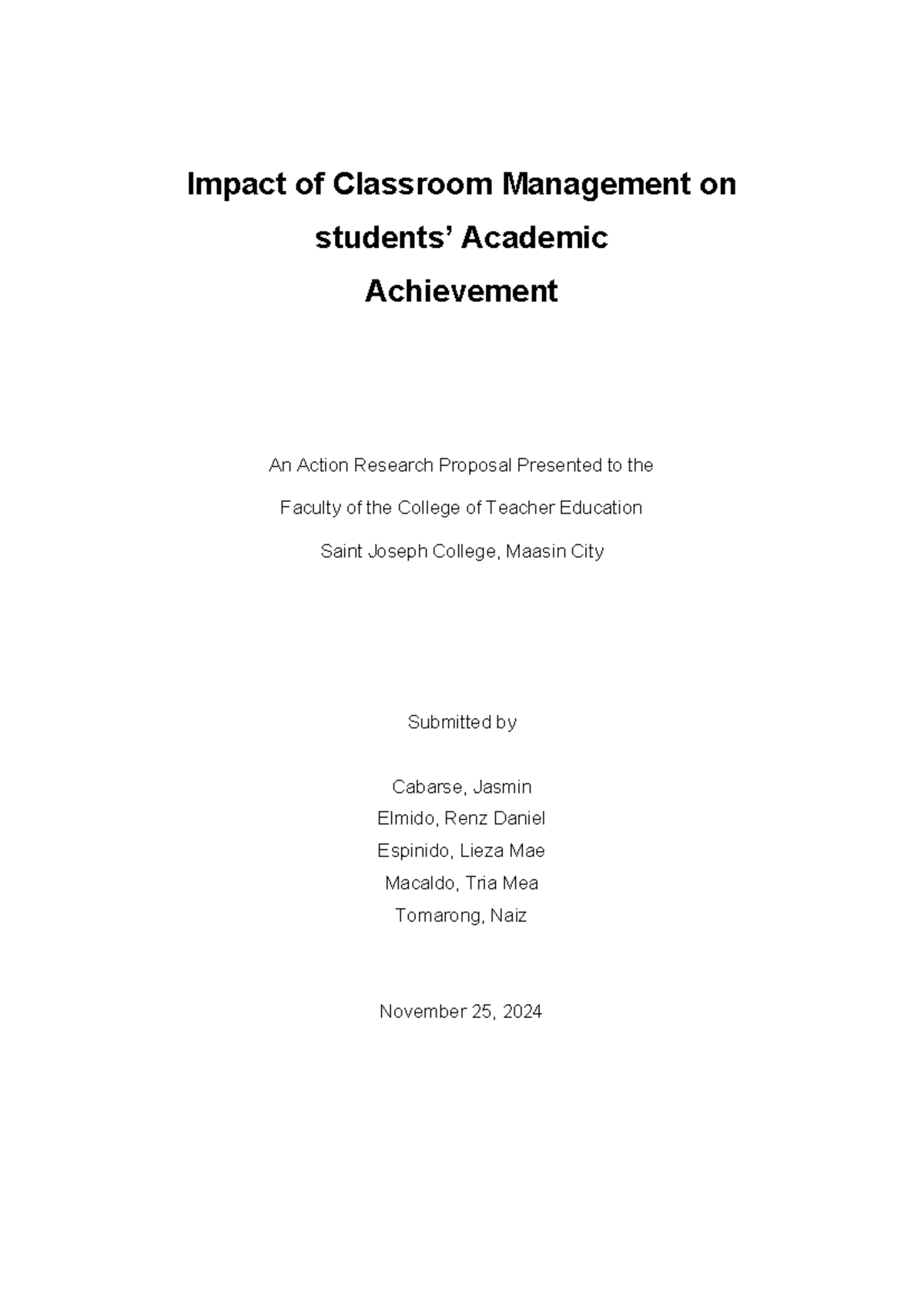 Impact of Classroom Management on Academic Achievement: An Action ...