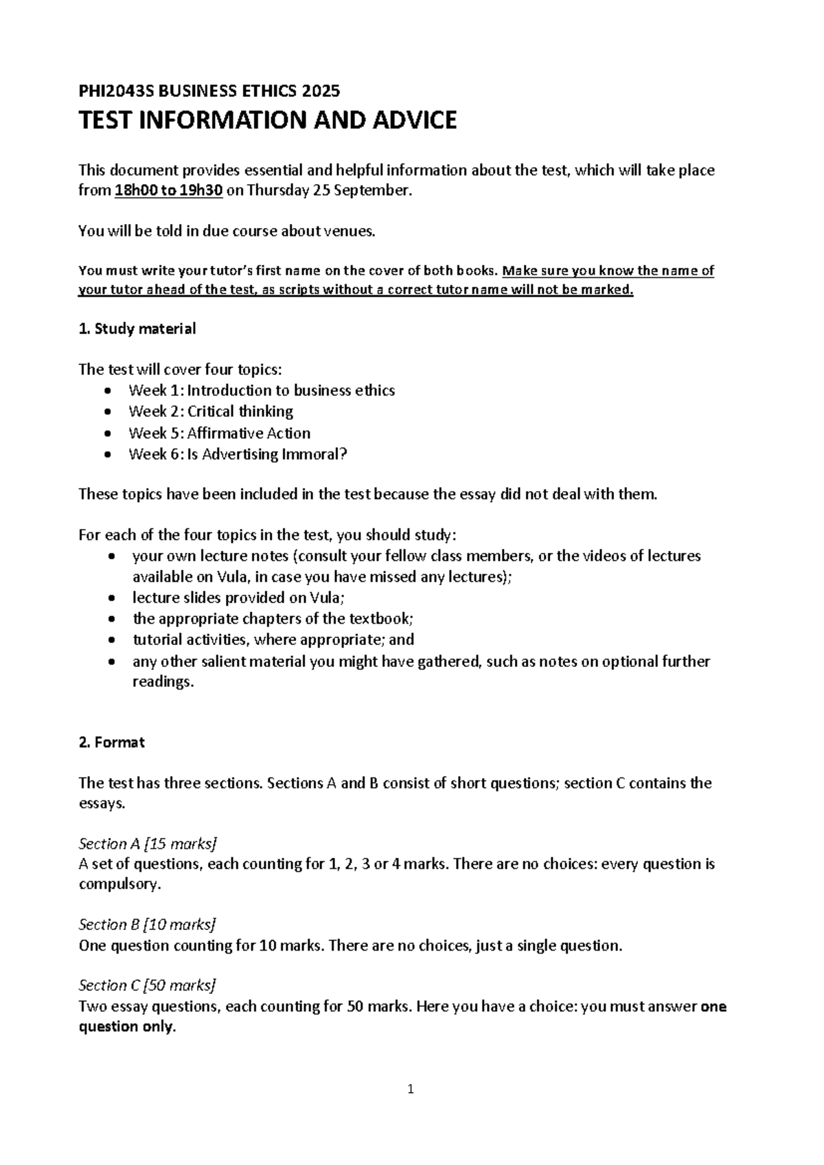 PHI2043S Business Ethics 2025 Test Prep & Key Info Guide - Studocu