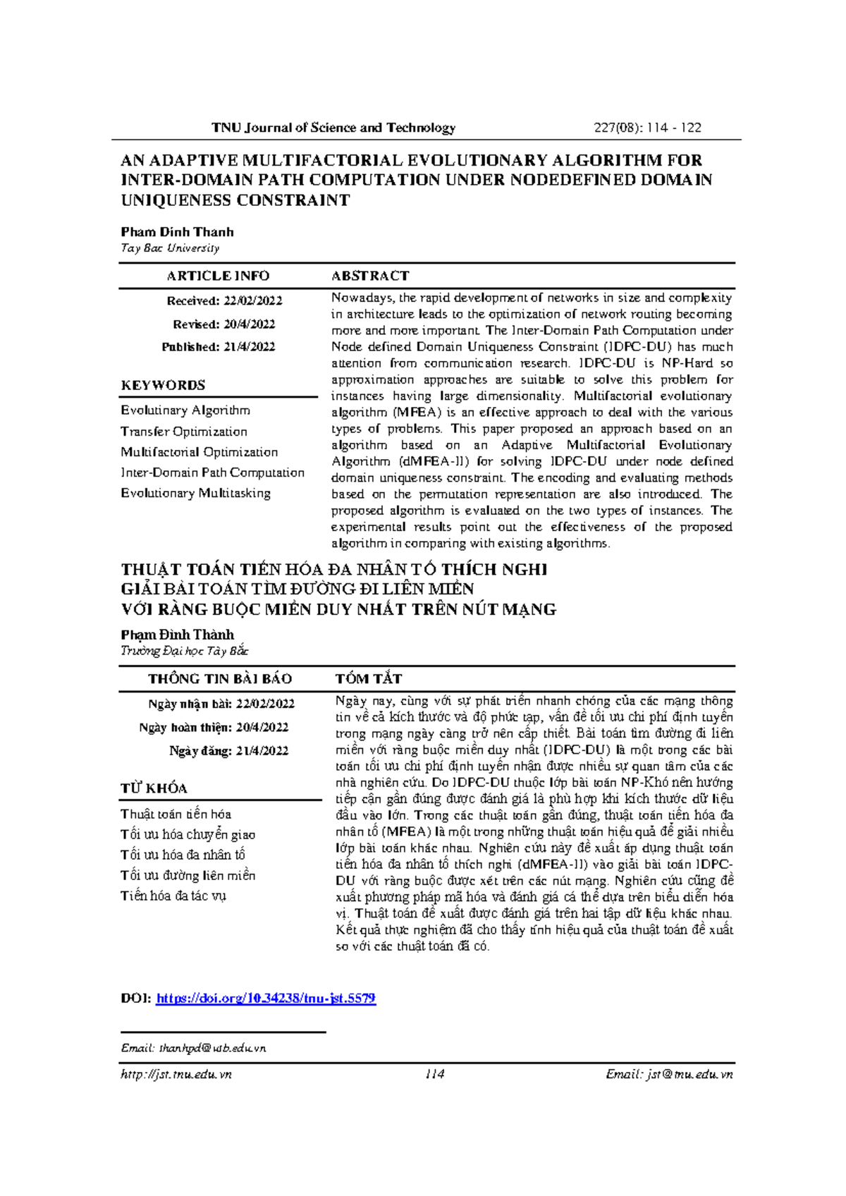 Adaptive Multifactorial Evolutionary Algorithm for Path Computation ...
