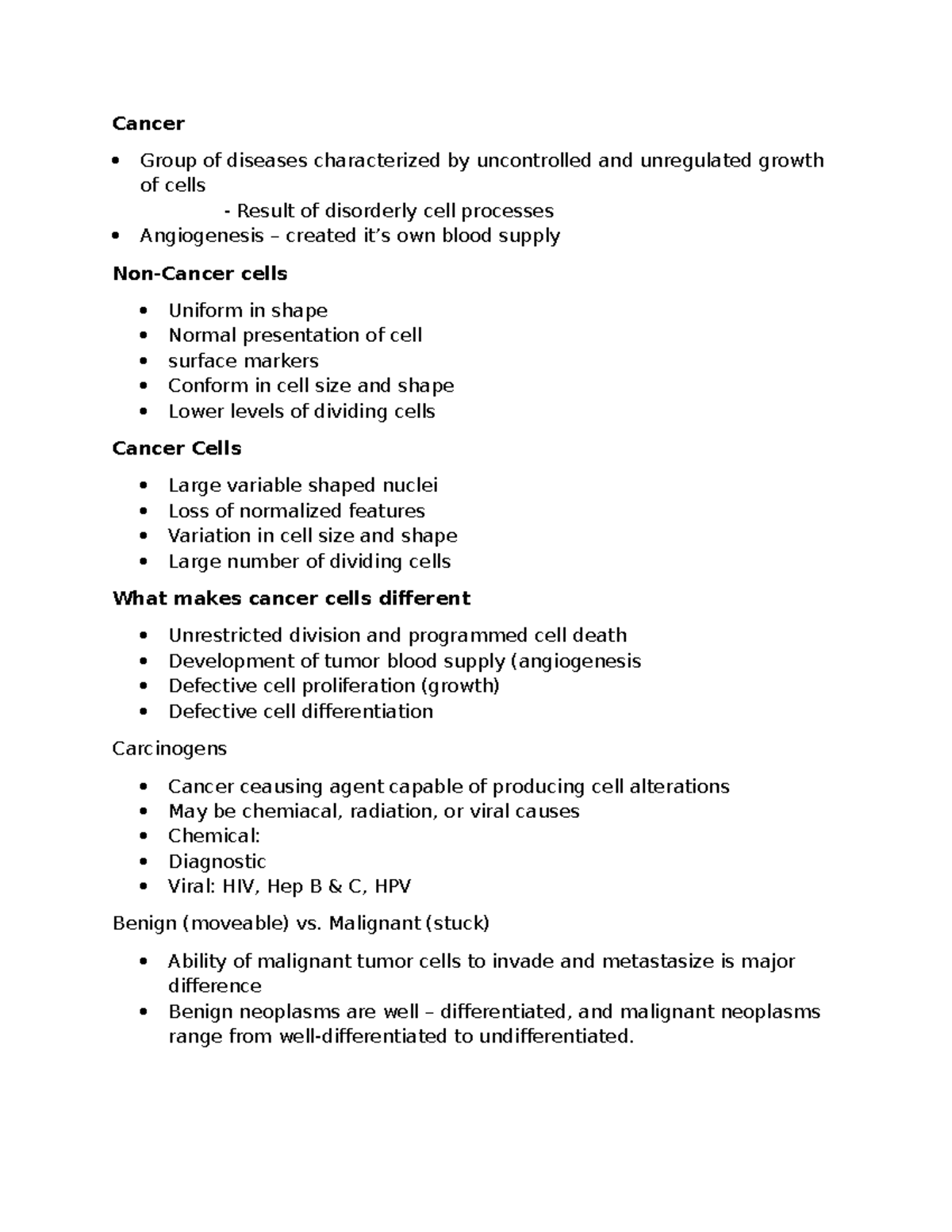 Cancer Notes: Understanding Cell Growth, Types, and Staging - Studocu