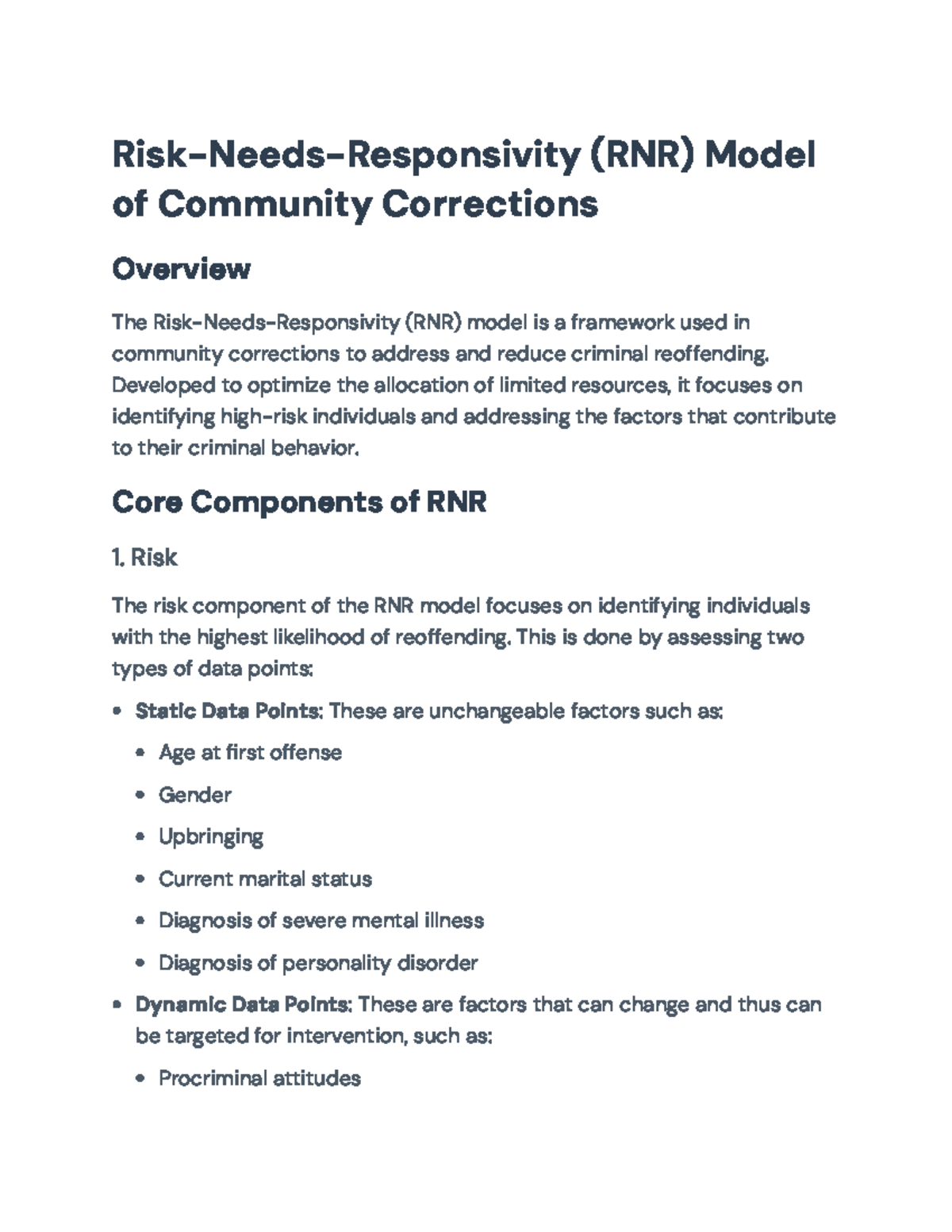 Risk-Needs-Responsivity (RNR) Model Overview in Community Corrections ...