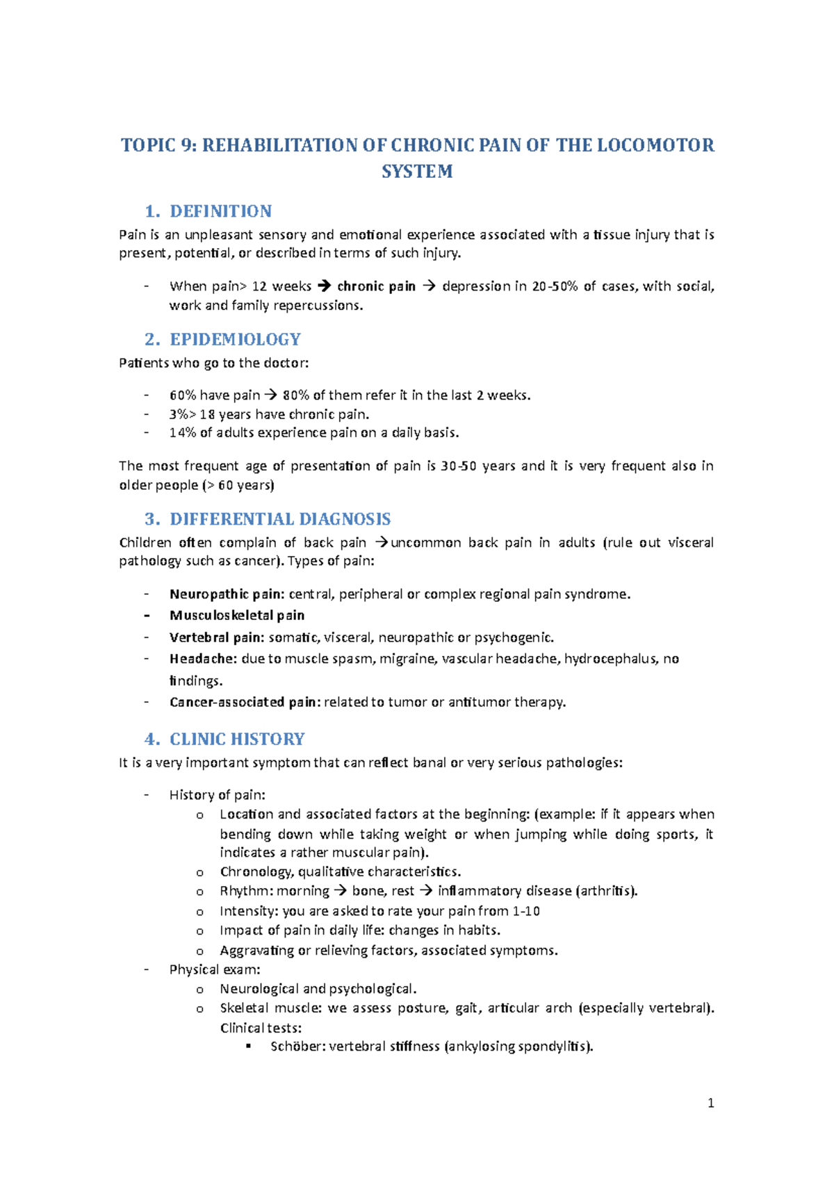 Unit 9 - Lecture Notes on Chronic Pain Rehabilitation - Studocu