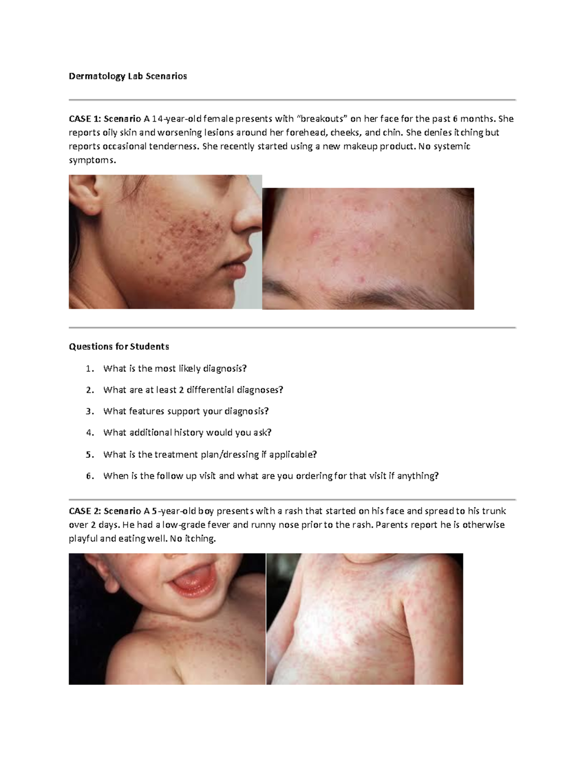 Dermatology Lab Student Scenarios: Case Studies and Questions - Studocu