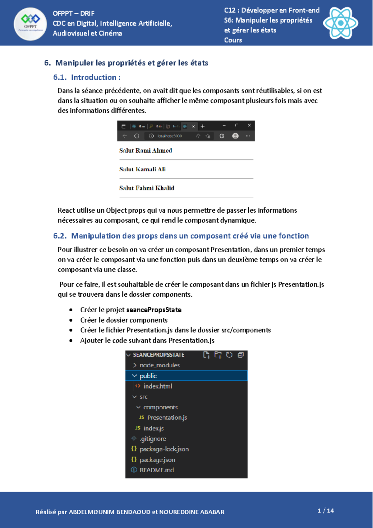 OFPPT DRIF C12: Cours S6 sur Manipulation des Props et State en React ...