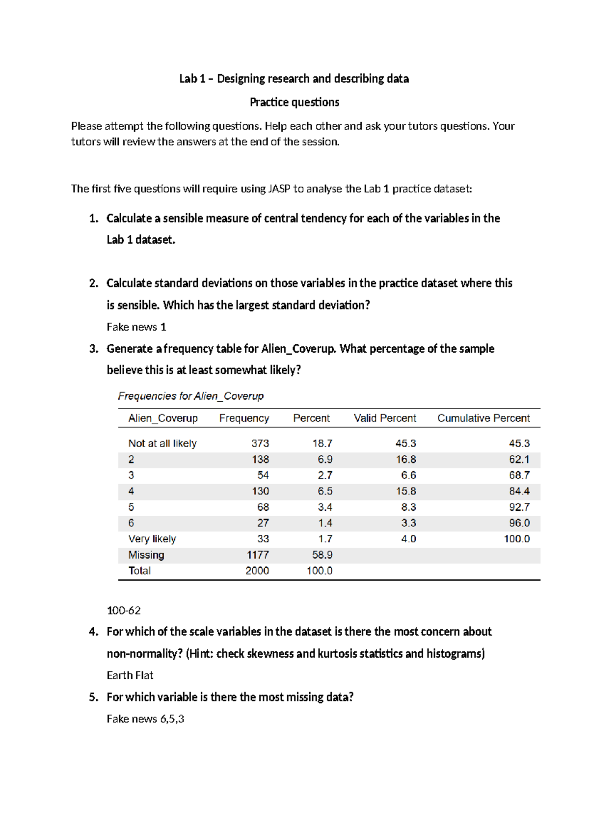 Lab 1 Practice Questions: Research Design & Data Analysis - Studocu