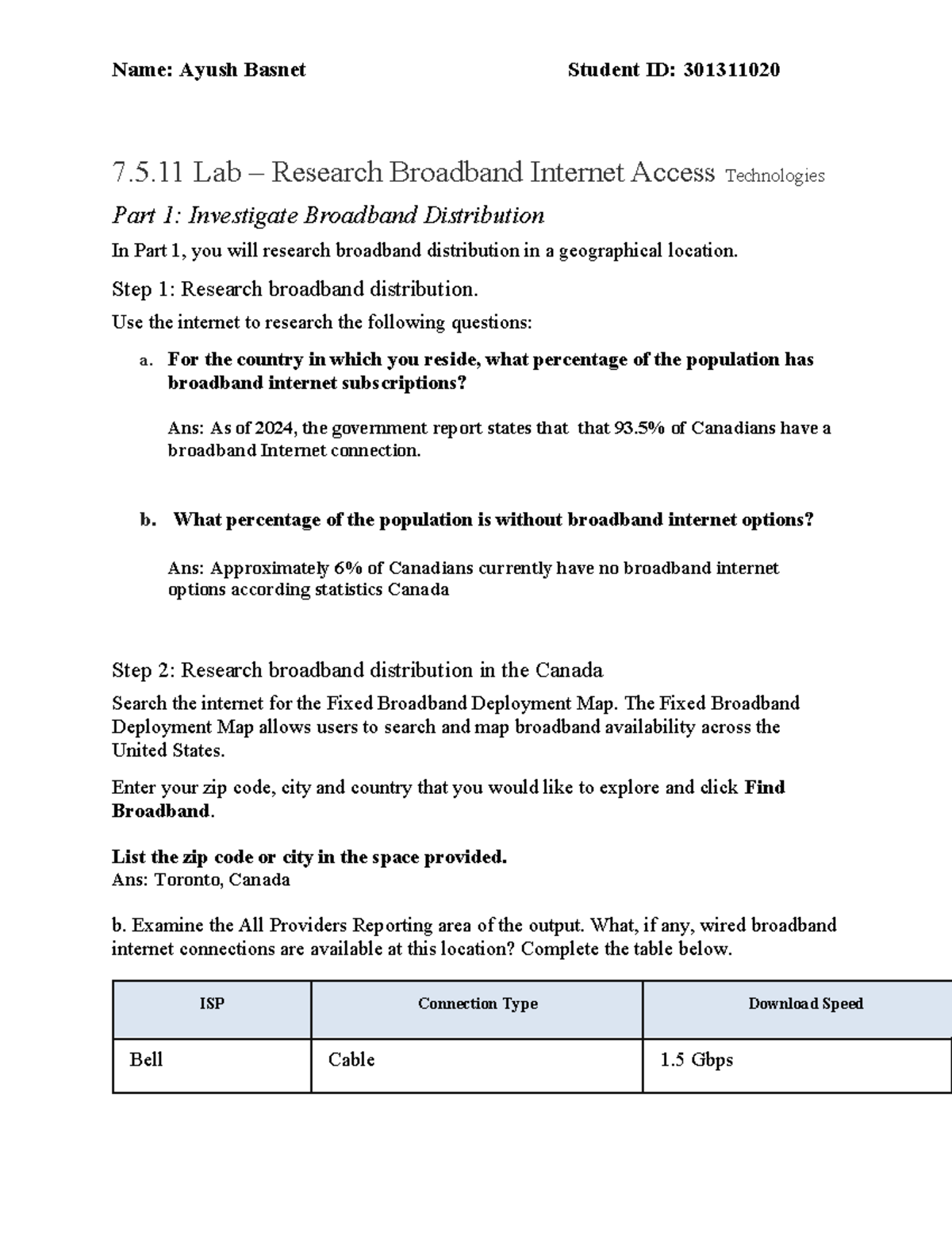 LAB 7 - Research on Broadband Internet Access Technologies - Studocu