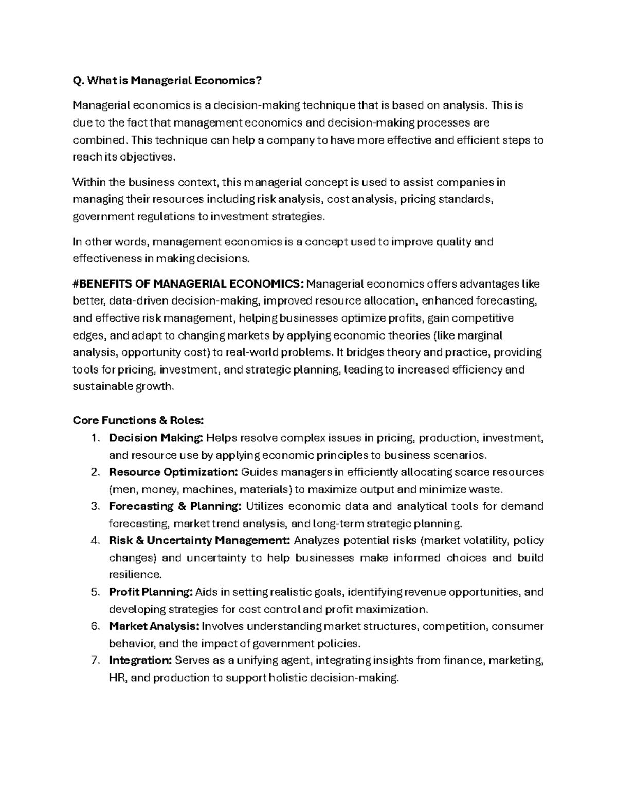 Managerial Economics - Comprehensive Study Notes - Studocu