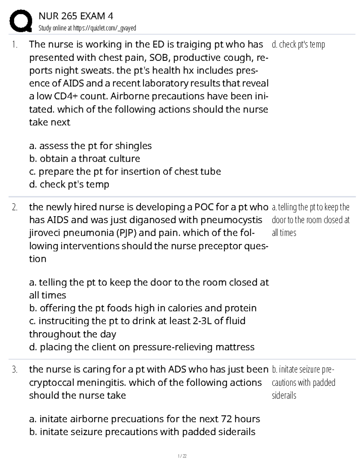 NUR 265 EXAM 4 Study Guide: Key Concepts and Practice Questions - Studocu