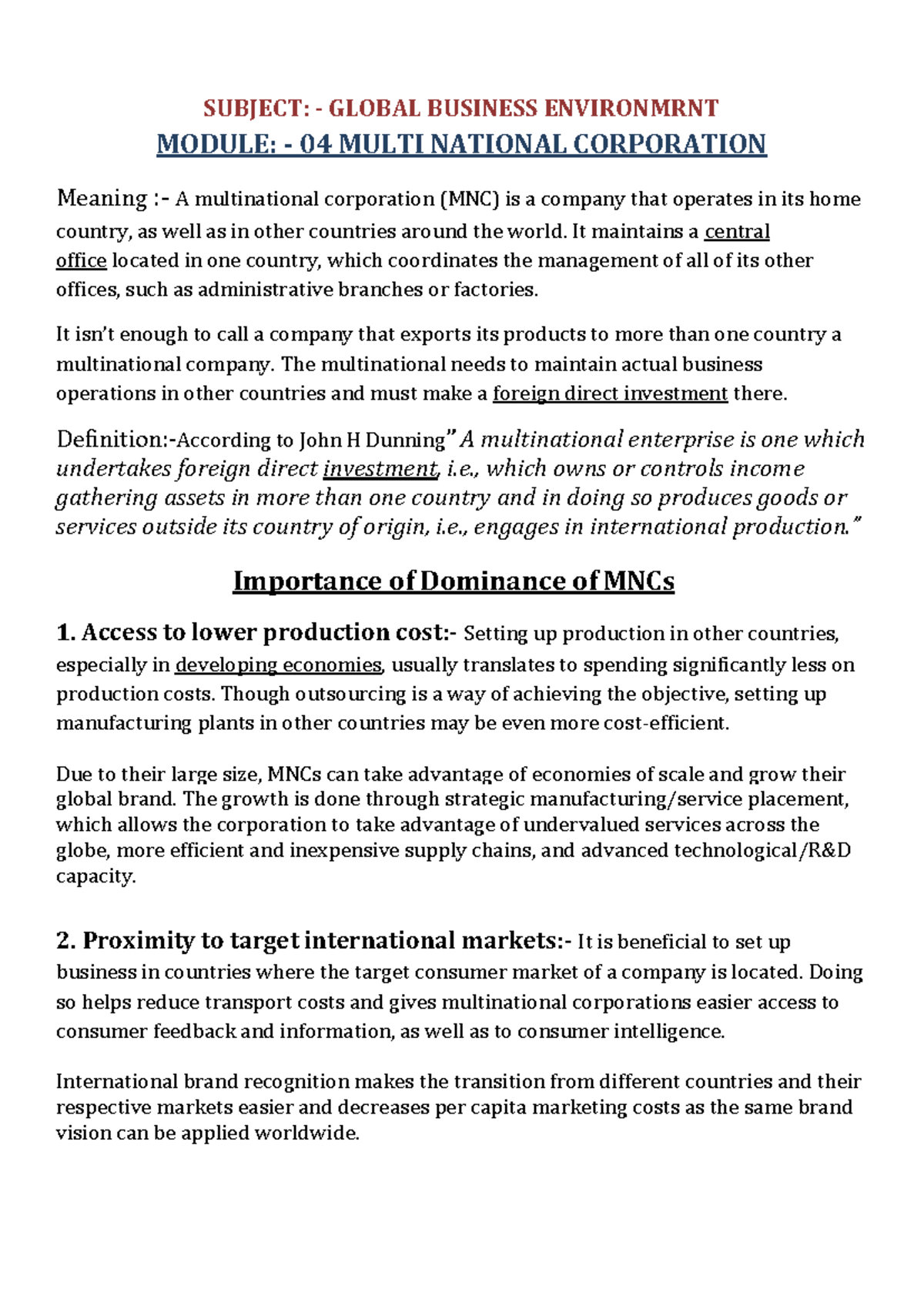 Module 04 GBE: Understanding Multinational Corporations and Their ...