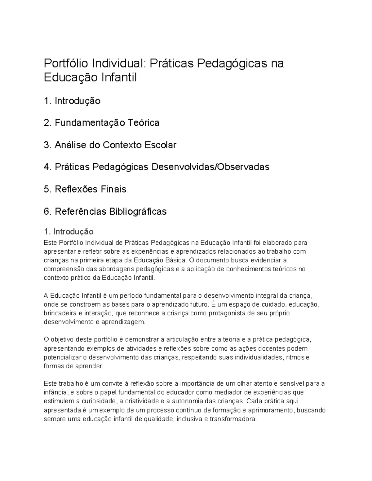 Portfólio Individual: Práticas Pedagógicas na Educação Infantil - Studocu