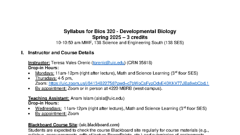 Bios 320 Syllabus: Developmental Biology Spring 2025 - Orenic - Studocu