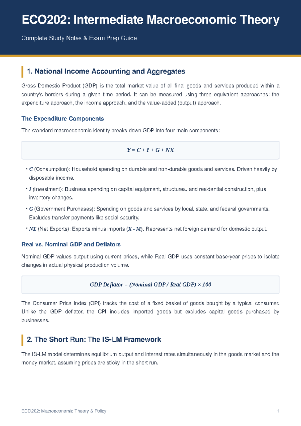 ECO202: Intermediate Macroeconomic Theory Exam Prep Notes - Studocu