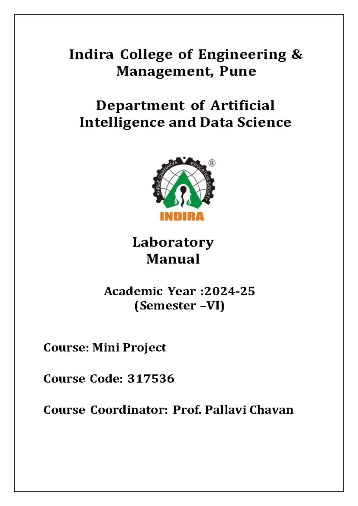 Mini Project Lab Manual 317536: AI & Data Science Experiments 2024-25 ...