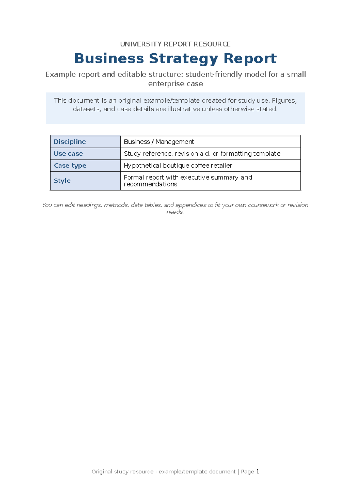 BUS 101: Business Strategy Report Example for Northbank Coffee - Studocu