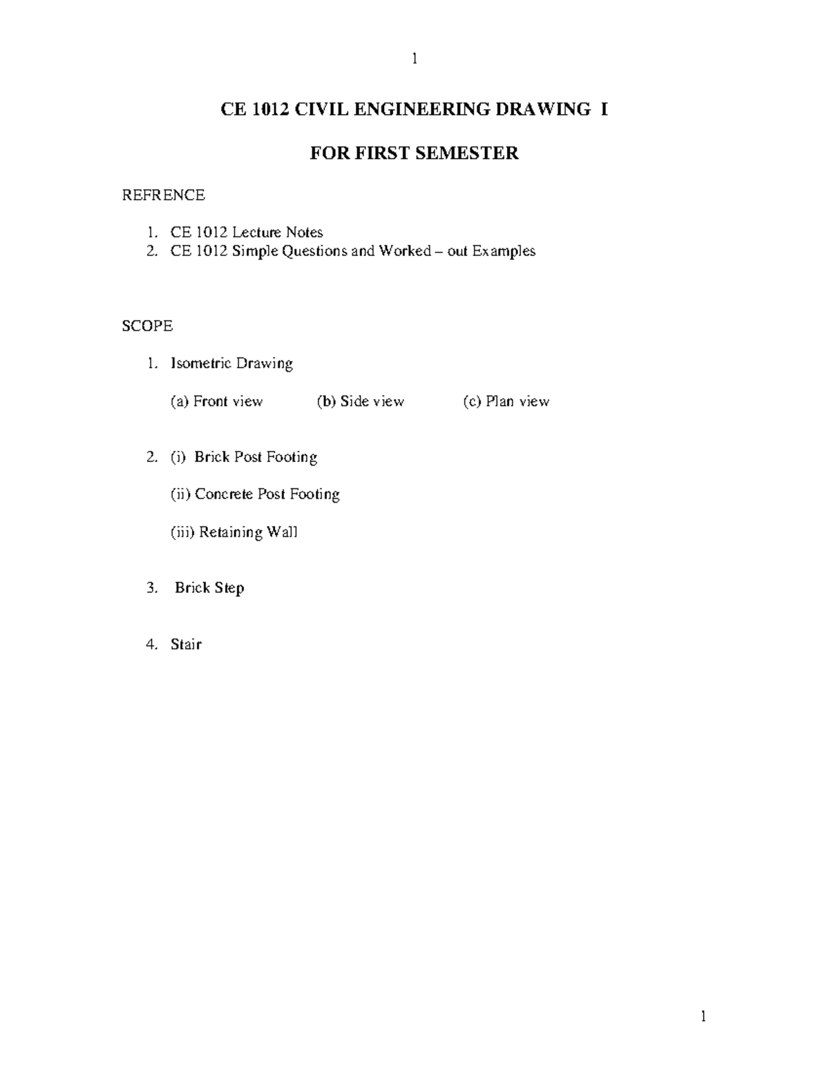 CE 1012 Lecture Notes: Civil Engineering Drawing I Overview - Studocu