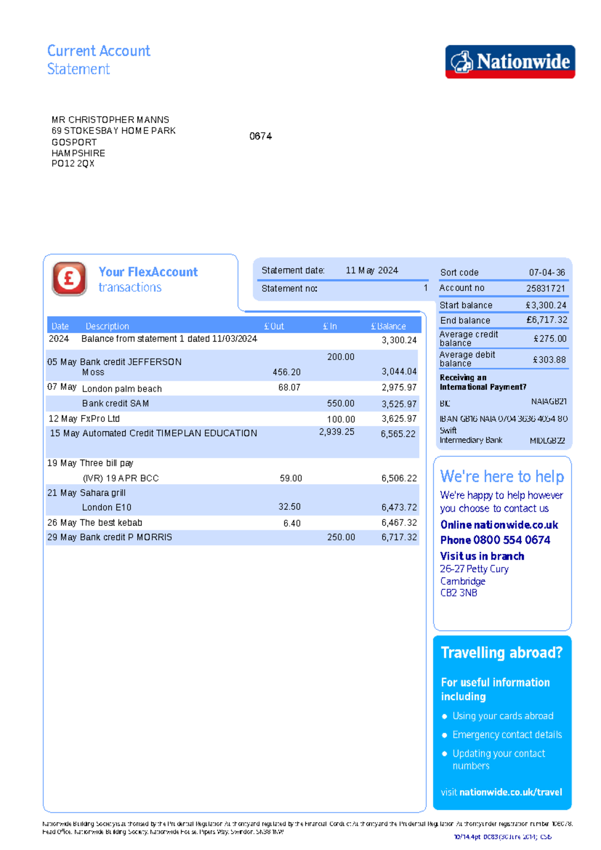 FILE 4046(1)-2 2-3 - Nationwide Current Account Statement Overview ...