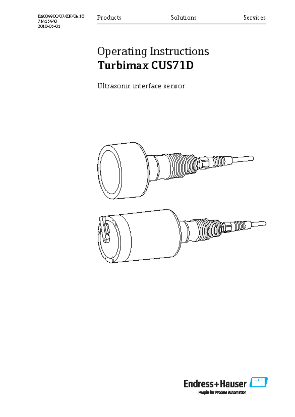 Operating Instructions for Turbimax CUS71D Ultrasonic Sensor (BA00490 ...