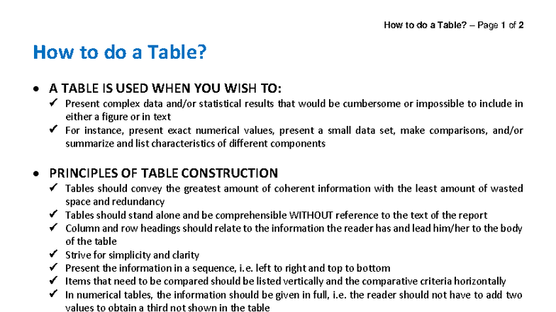 Table Construction Guidelines: A Comprehensive Guide - Studocu