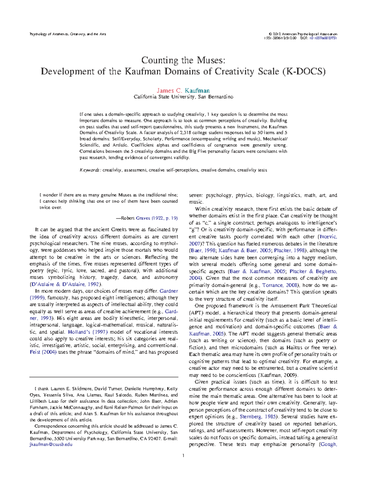 Kaufman Kdocs+(2012) - Development of the Kaufman Domains of Creativity ...