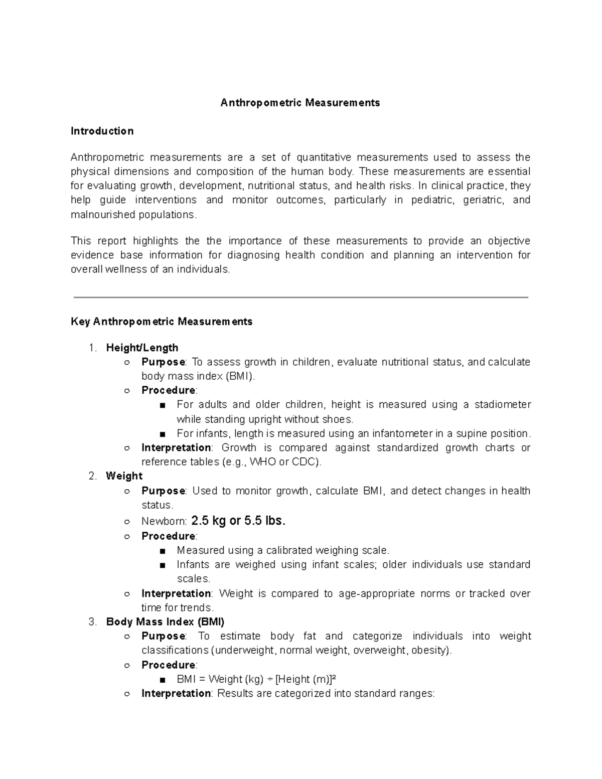 Anthropometric Measurement Techniques and Their Health Implications ...