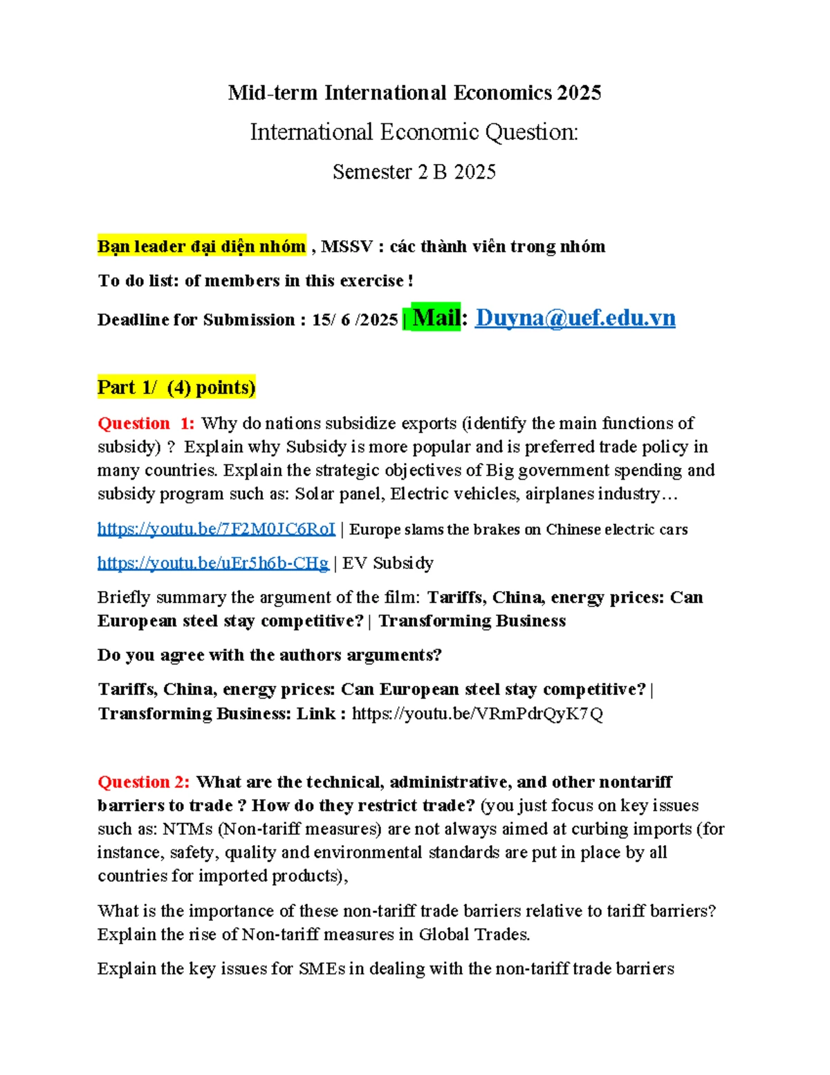 Midterm Assignment on International Economics (Course Code: IE 302 ...