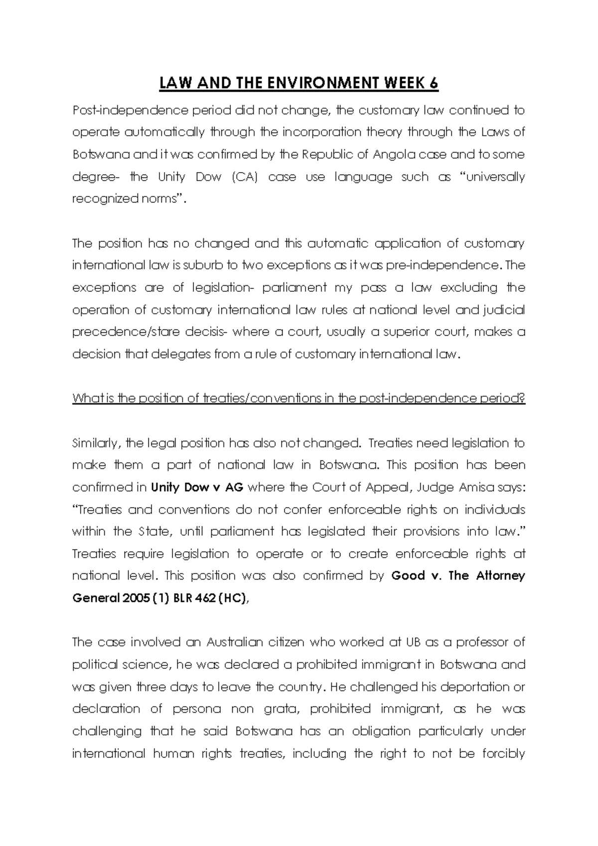 LAW 101: Environmental Law Notes - Week 6 Overview - Studocu