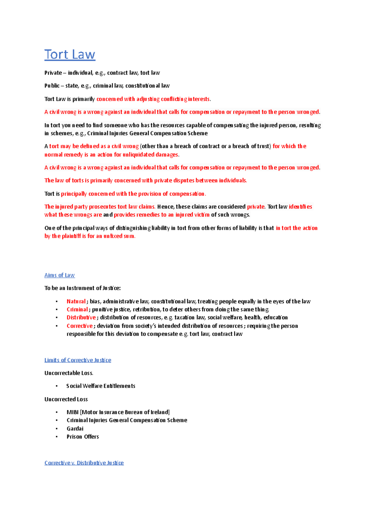 Tort Law Lecture Notes 22/23: Key Concepts and Case Analyses - Studocu