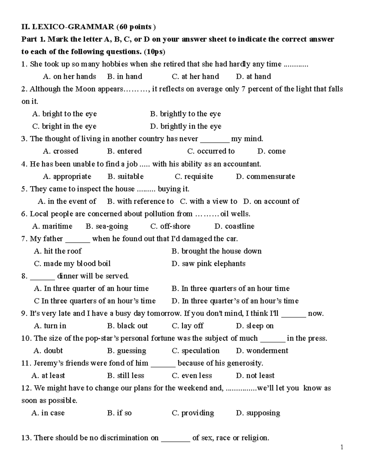 12-2 - Practice Test: Lexico-Grammar & Error Correction - Studocu