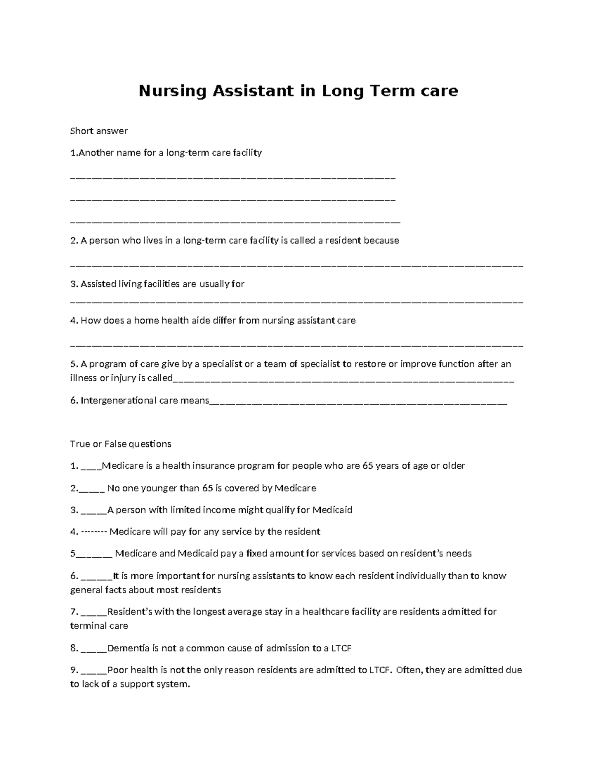 Nursing Assistant in Long Term care(1) - Nursing Assistant in Long Term ...