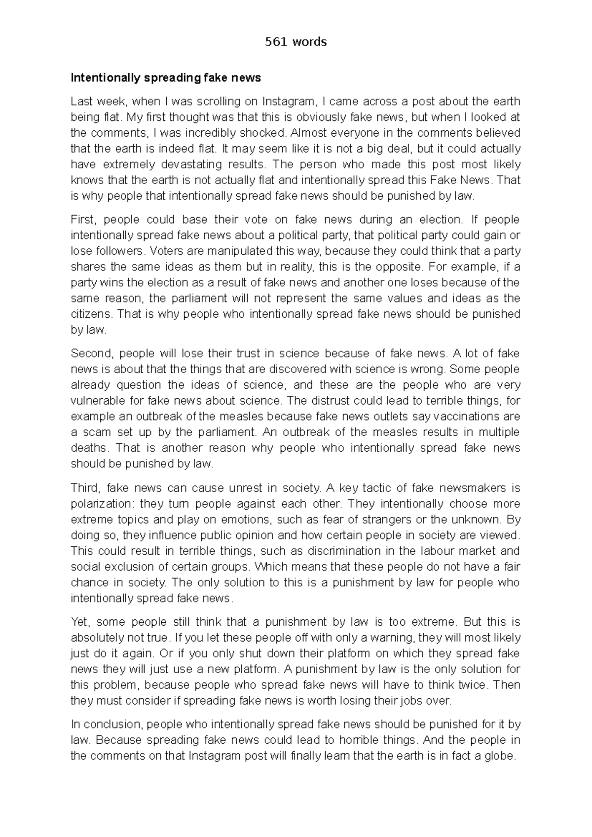 Argumentative Essay on the Dangers of Fake News - Studeersnel