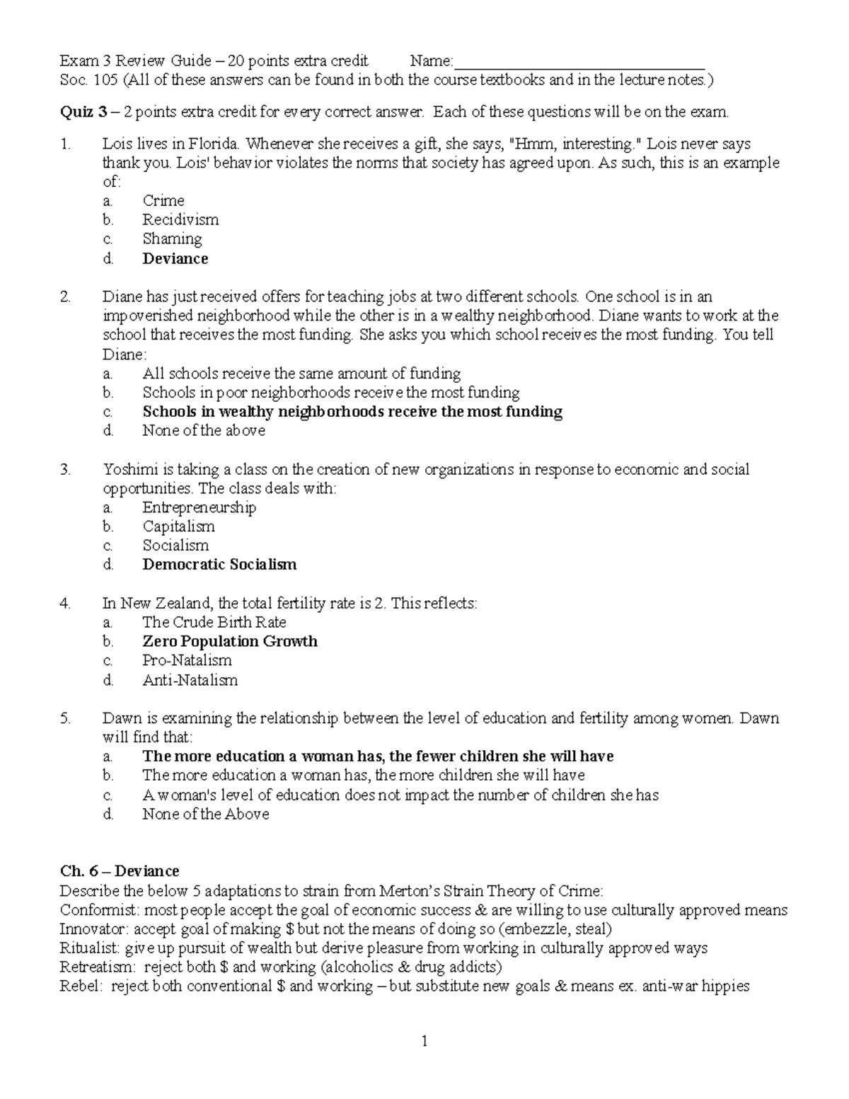 Soc. 105 Exam 3 Study Guide: Key Concepts and Extra Credit Tips - Studocu