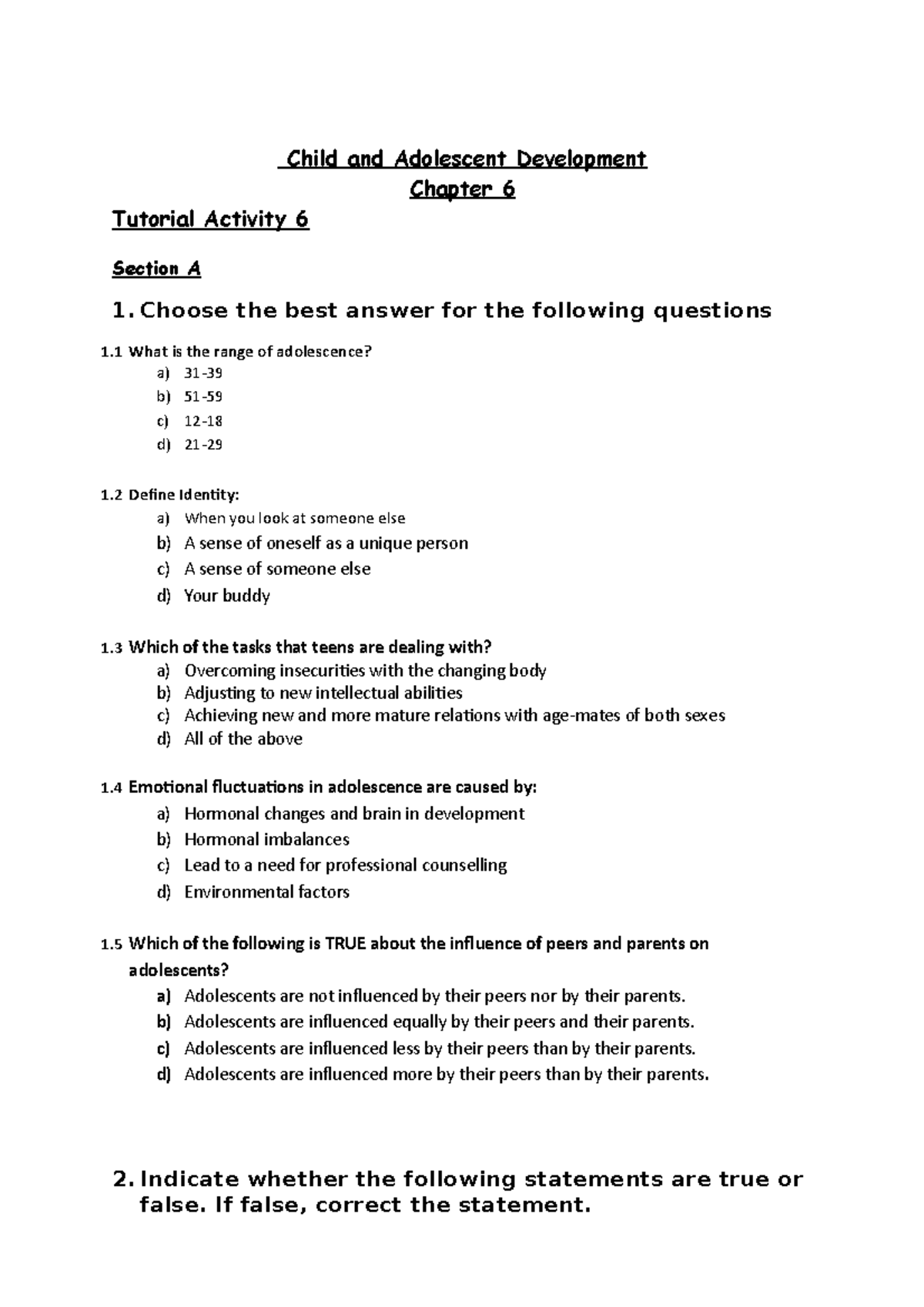 CAD - Chapter 6 Tutorial Activity on Child & Adolescent Development ...