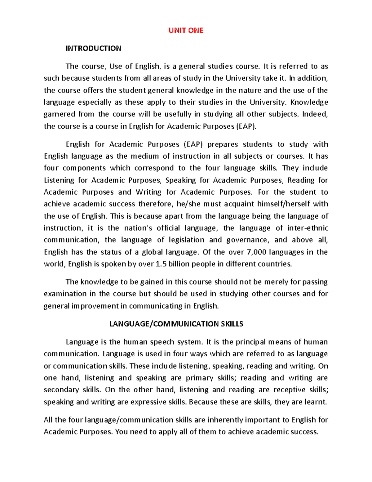 GST 111: Introduction to English for Academic Purposes - Studocu