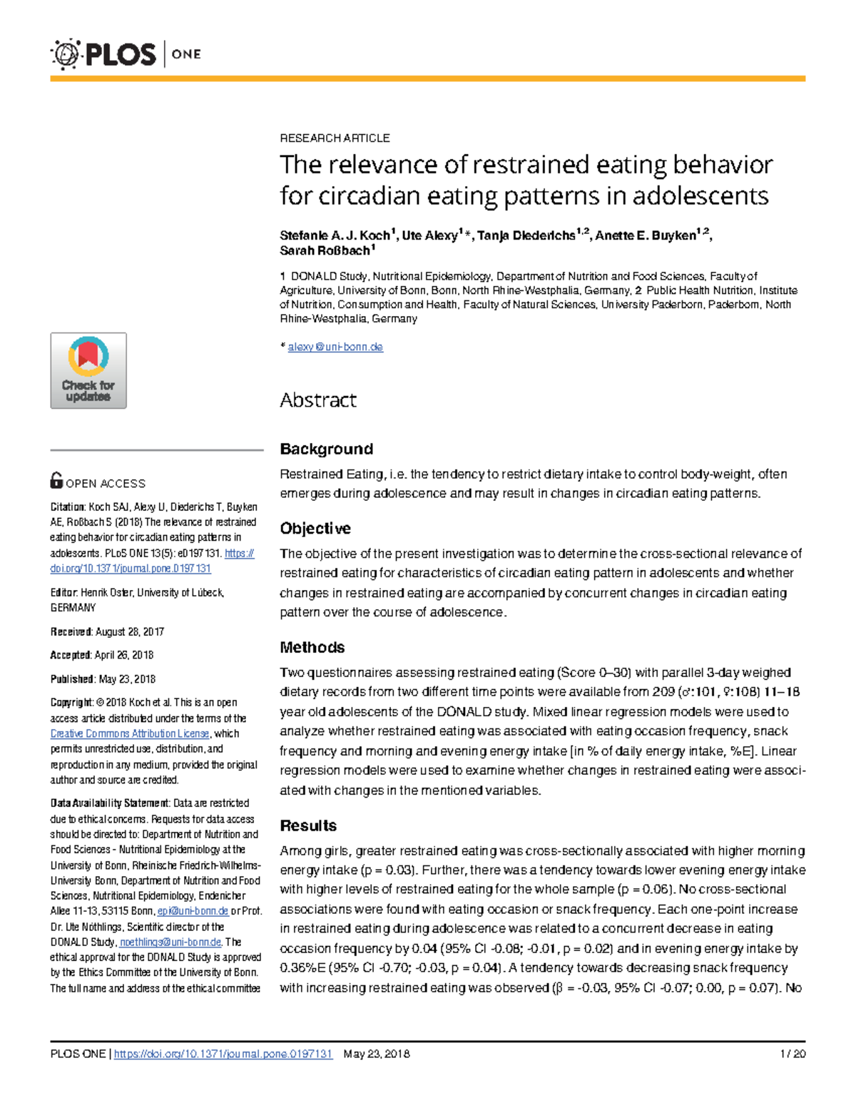 Biologie 1 - Eetpatronen: Restrained Eating & Circadian Patterns in ...