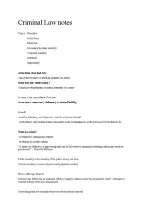 Criminal Law summary - Criminal Law Note: English cases are in red font ...