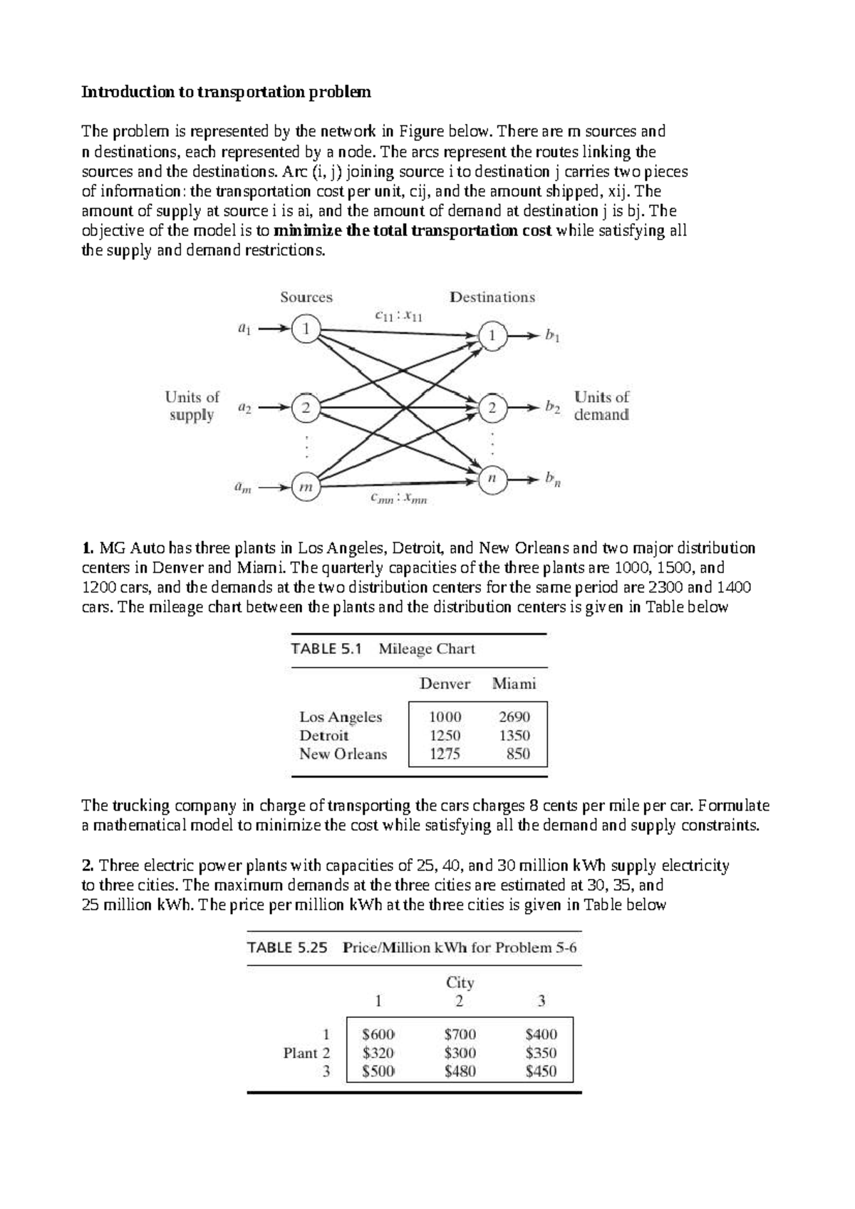Transportation Problem: Formulation & Cost Minimization Exer - Studocu