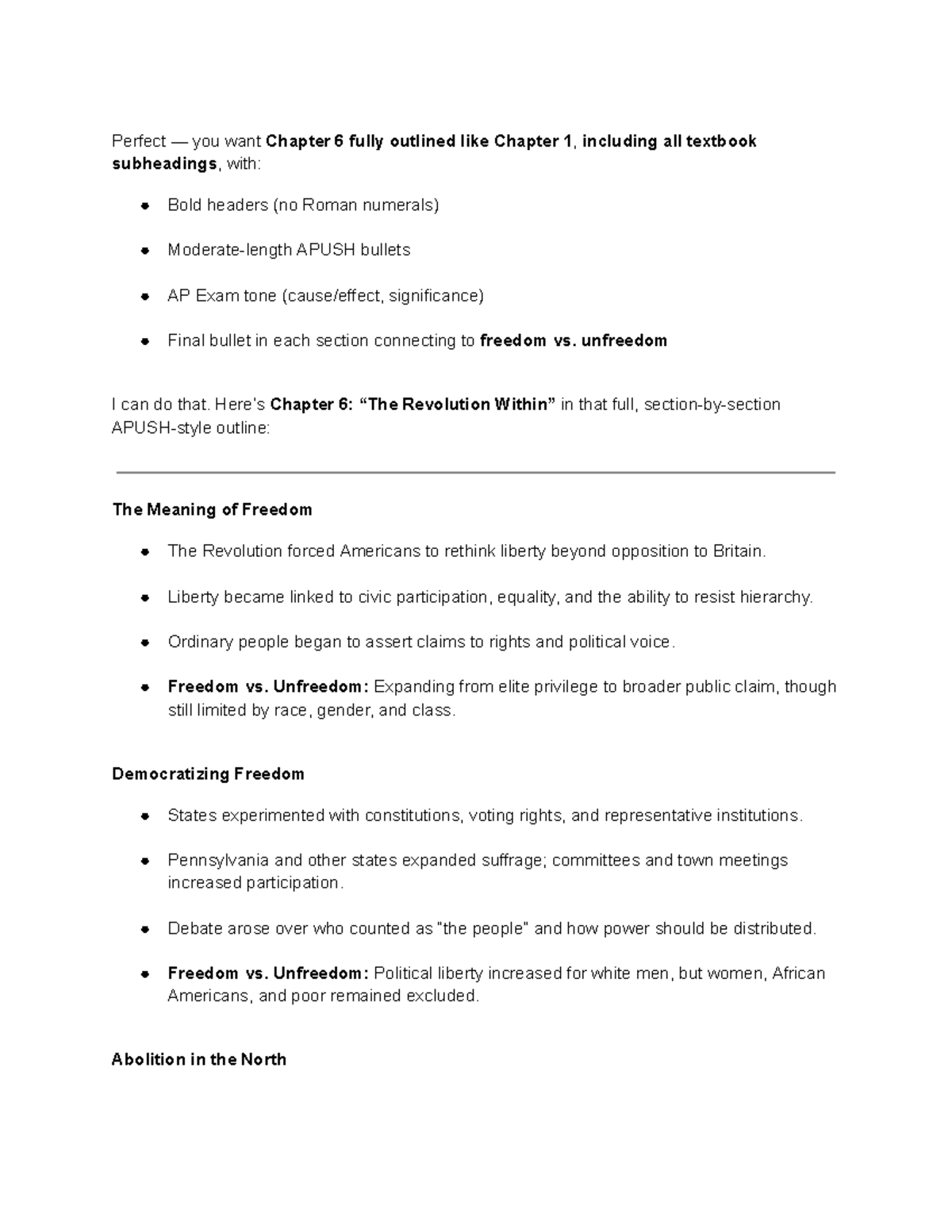 Chapter 6 Outline: Revolution and the Meaning of Freedom - APUSH - Studocu