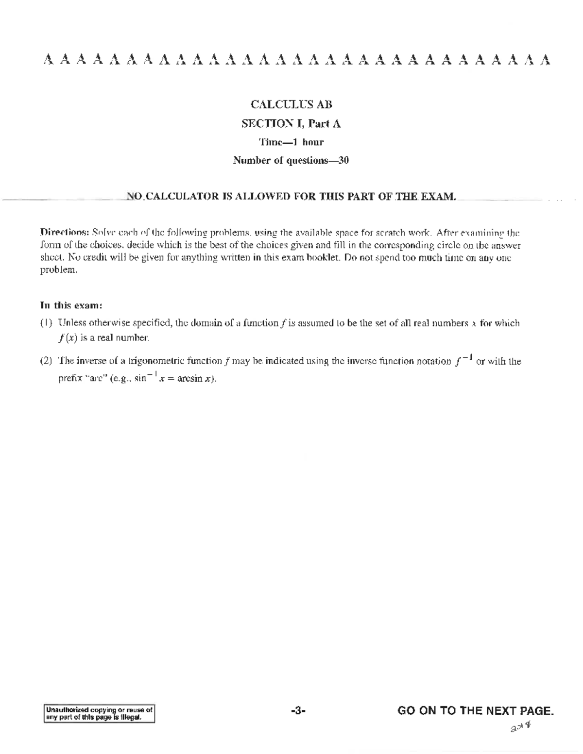 CALCULUS AB FINAL EXAM SECTION I: NO CALCULATOR ALLOWED - Studocu