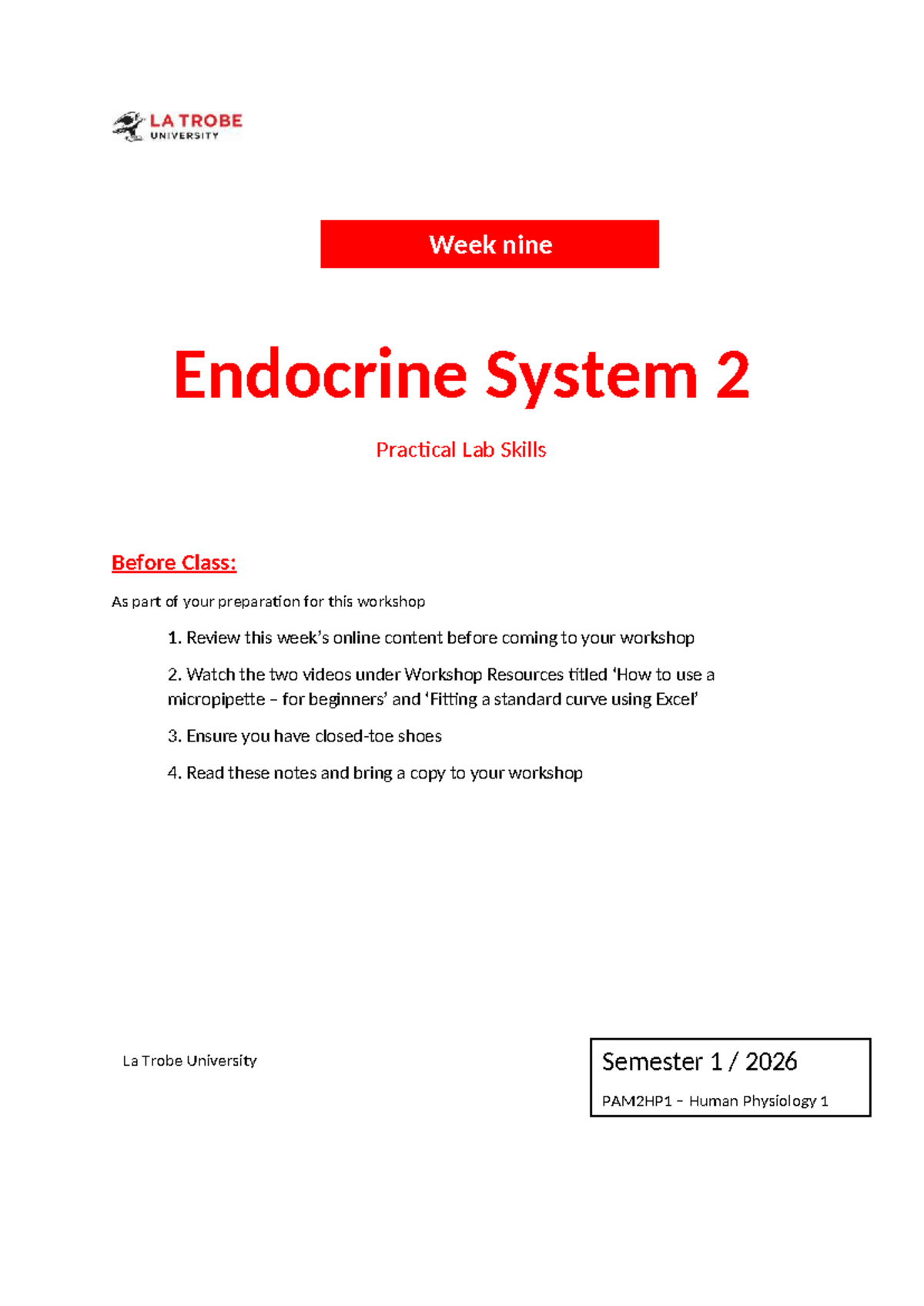 PAM2HP1 Week 9 Practical Workshop: Endocrine System Lab Skills - Studocu