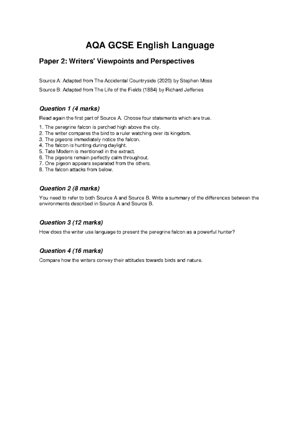 AQA GCSE English Language Paper 2: Viewpoints & Perspectives 2025 - Studocu